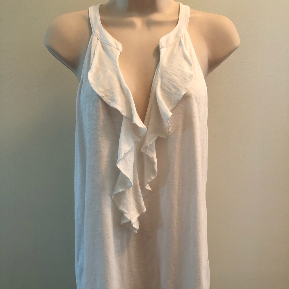 Lilly Pulitzer White Tank Top XL Ruffle Neck Shirt